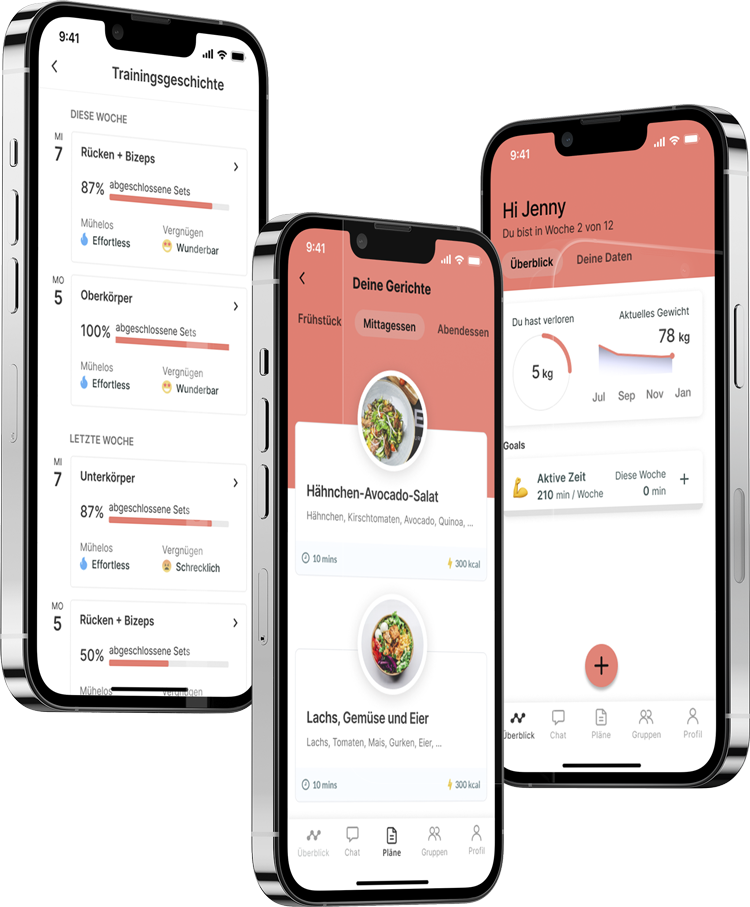 Ein Mockup der Coaching-App, das die Funktionen zeigt.